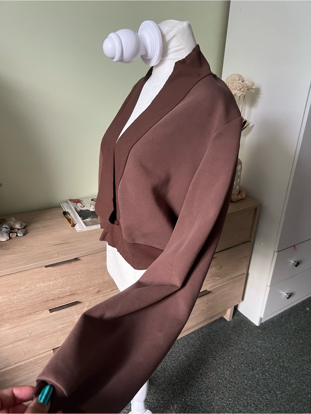 Brown V-Neck Plunge Shrug Style Long-sleeve Cozy Sweater Sweatshirt Loungewear L - Picture 6 of 16